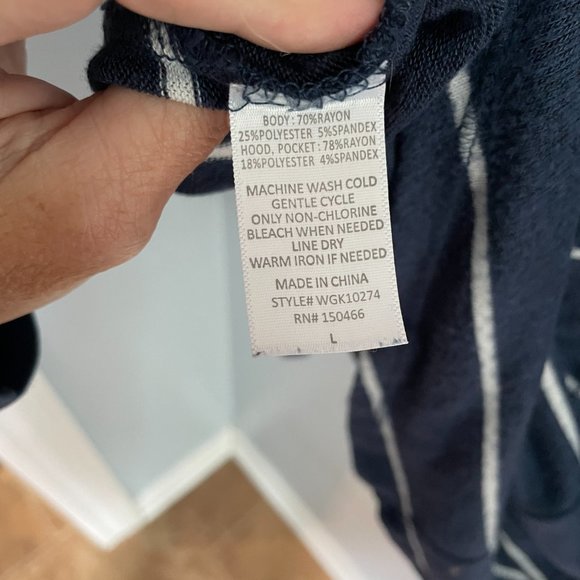 Market & Spruce Soft Lightweight Navy Stripe Hoodie Sweater Sweatshirt L - Picture 7 of 7